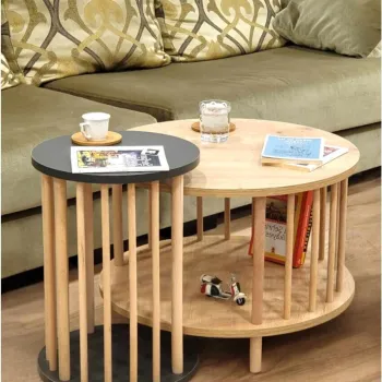 Set masute de cafea, Hanah Home, Peka-Set108, PAL, Stejar safir / Antracit imagine