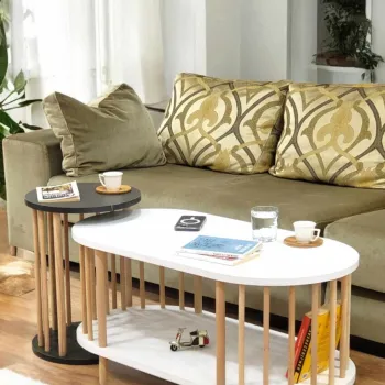 Set masute de cafea, Hanah Home, Peka111-125, PAL, Alb / Antracit imagine