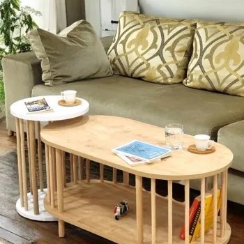 Set masute de cafea, Hanah Home, Peka111-125, PAL, Stejar Safir / Alb imagine