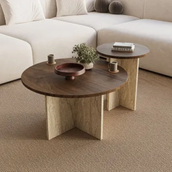 Set masute de cafea, Hanah Home, Private, Nuc / Travertin imagine