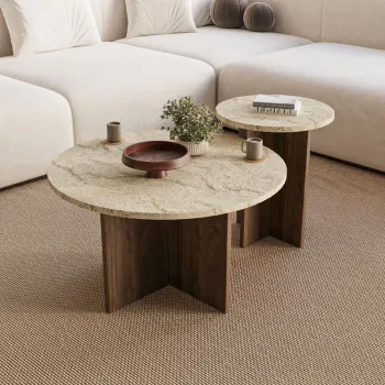 Set masute de cafea, Hanah Home, Private, Travertin / Nuc imagine