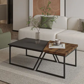 Set masute de cafea, Hanah Home, Verona P0024623, PAL, Antracit / Nuc rustic imagine