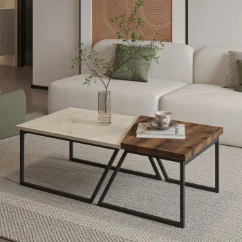 Set masute de cafea, Hanah Home, Verona P0024623, PAL, Travertin / Nuc rustic imagine