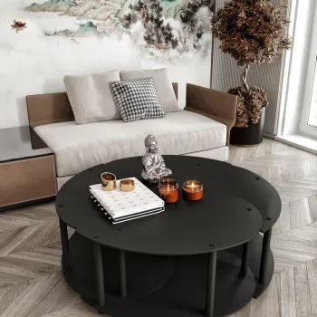 Set masute de cafea, Hanah Home, Yi Yang4L 70, MDF , Negru imagine