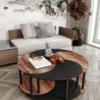 Set masute de cafea, Hanah Home, Yi Yang4L 70, MDF , Nuc / Negru imagine