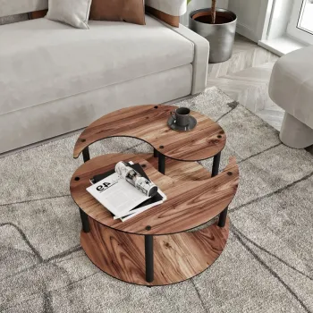 Set masute de cafea, Hanah Home, Yin Yang 2, MDF , Maro imagine