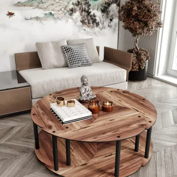 Set masute de cafea, Hanah Home, Yin Yang 4 70, MDF , Maro imagine