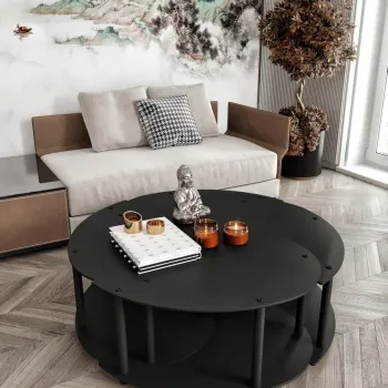 Set masute de cafea, Hanah Home, Yin Yang 4 70, MDF , Negru imagine