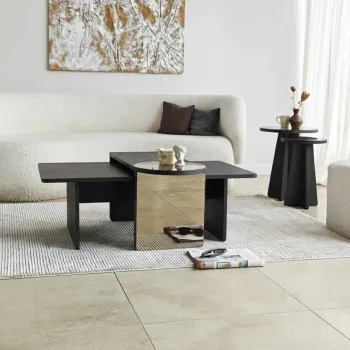 Set masute Nesting 4 piese, Hanah Home, Luna, PAL, Negru/Bronz imagine