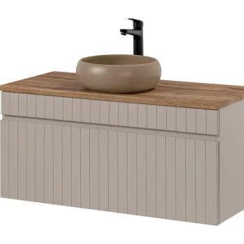 Set mobiler baie, dulap cu lavoar, 100 cm Wiki, Iconic Cashmere, Comad, MDF/PAL laminat, casmir mat imagine