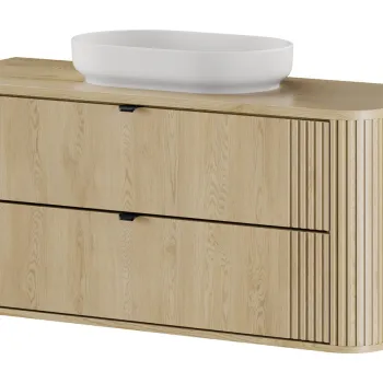 Set mobiler baie, dulap cu lavoar, 120 cm River, Ovalia Cremona, Comad, MDF/PAL laminat, stejar cremona imagine