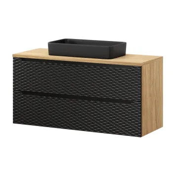 Set mobiler baie, dulap cu lavoar, 120 cm Slim, Ocean Black, Comad, MDF/PAL laminat, negru mat/stejar imagine