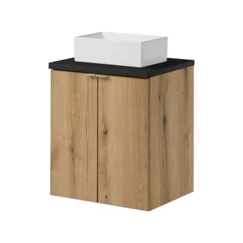 Set mobiler baie, dulap cu lavoar, 50 cm D Un Gaja, Nova Oak Black, Comad, MDF/PAL laminat, stejar coast evoke imagine