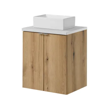Set mobiler baie, dulap cu lavoar, 50 cm D Un Gaja, Nova Oak White, Comad, MDF/PAL laminat, stejar coast evoke imagine