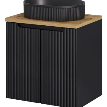 Set mobiler baie, dulap cu lavoar, 60 cm D Un Beyond, Nova Black Oak, Comad, MDF/PAL laminat, negru mat imagine