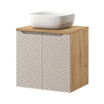 Set mobiler baie, dulap cu lavoar, 60 cm D Un Smile, Ocean Beige, Comad, MDF/PAL laminat, stejar imagine
