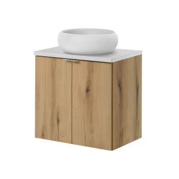 Set mobiler baie, dulap cu lavoar, 60 cm D Un Wik, Nova Oak White, Comad, MDF/PAL laminat, stejar coast evoke imagine
