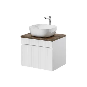 Set mobiler baie, dulap cu lavoar, 60 cm, Iconic White, Comad, MDF/PAL laminat, alb/stejar santa fe vintage imagine