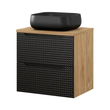 Set mobiler baie, dulap cu lavoar, 60 cm Nika, Luxor Black, Comad, MDF/PAL laminat, negru mat/stejar imagine