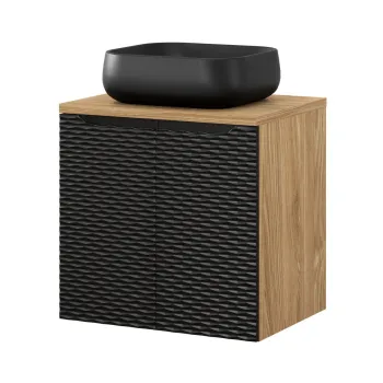 Set mobiler baie, dulap cu lavoar, 60 cm Nika, Ocean Black, Comad, MDF/PAL laminat, negru mat/stejar imagine