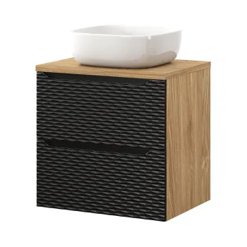 Set mobiler baie, dulap cu lavoar, 60 cm, Ocean Black, Comad, MDF/PAL laminat, negru mat/stejar imagine