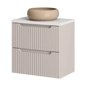 Set mobiler baie, dulap cu lavoar, 60 cm S Un Wik, Nova Cashmere White, Comad, MDF/PAL laminat, casmir mat imagine