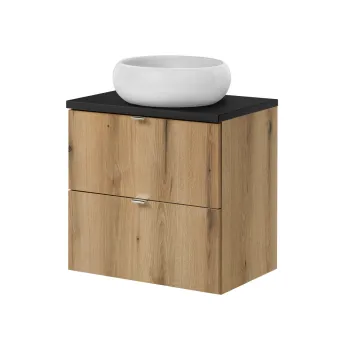 Set mobiler baie, dulap cu lavoar, 60 cm S Un Wiki, Nova Oak Black, Comad, MDF/PAL laminat, stejar coast evoke imagine