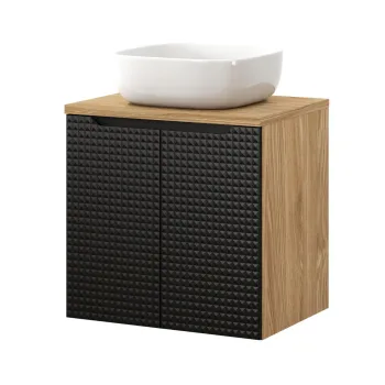 Set mobiler baie, dulap cu lavoar, 60 cm Smile, Luxor Black, Comad, MDF/PAL laminat, negru mat/stejar imagine