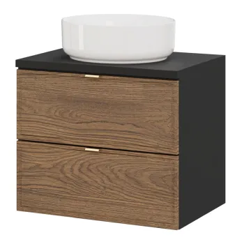 Set mobiler baie, dulap cu lavoar, 60 cm, Talia Casella Black, Comad, MDF/PAL laminat, stejar casella/negru mat imagine