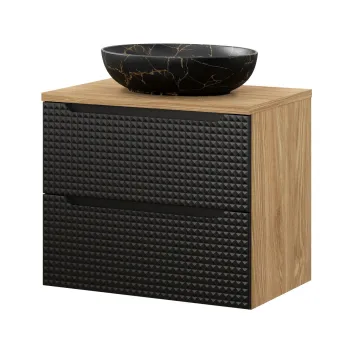 Set mobiler baie, dulap cu lavoar, 70 cm, Luxor Black, Comad, MDF/PAL laminat, negru mat/stejar imagine