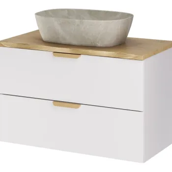 Set mobiler baie, dulap cu lavoar, 80 cm, Aster White Cremona, Comad, MDF/PAL laminat, alb mat imagine