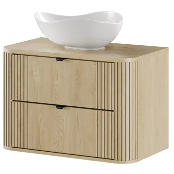 Set mobiler baie, dulap cu lavoar, 80 cm Cloud, Ovalia Cremona, Comad, MDF/PAL laminat, stejar cremona imagine