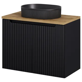 Set mobiler baie, dulap cu lavoar, 80 cm D Un Beyond, Nova Black Oak, Comad, MDF/PAL laminat, negru mat imagine