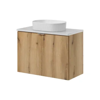 Set mobiler baie, dulap cu lavoar, 80 cm D Un Beyond, Nova Oak White, Comad, MDF/PAL laminat, stejar coast evoke imagine