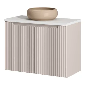 Set mobiler baie, dulap cu lavoar, 80 cm D Un Wik, Nova Cashmere White, Comad, MDF/PAL laminat, casmir mat imagine