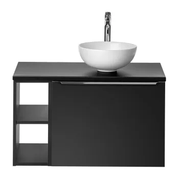Set mobiler baie, dulap cu lavoar, 80 cm Domi, Santa Fe Black, Comad, MDF/PAL laminat, negru mat imagine