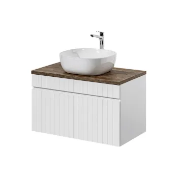 Set mobiler baie, dulap cu lavoar, 80 cm, Iconic White, Comad, MDF/PAL laminat, alb/stejar santa fe vintage imagine