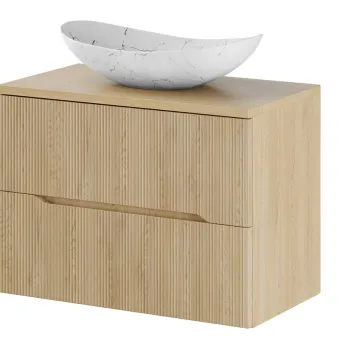 Set mobiler baie, dulap cu lavoar, 80 cm Lena, Nordic Cremona, Comad, MDF/PAL laminat, stejar cremona imagine