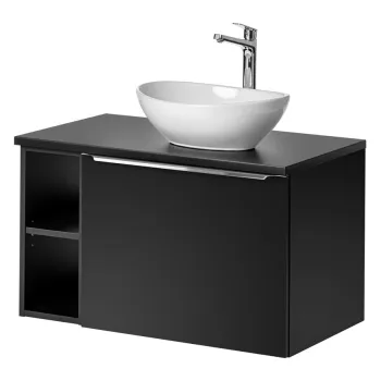 Set mobiler baie, dulap cu lavoar, 80 cm Lola, Santa Fe Black, Comad, MDF/PAL laminat, negru mat imagine