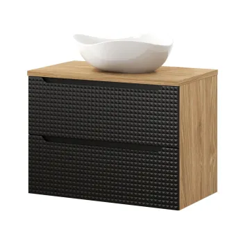 Set mobiler baie, dulap cu lavoar, 80 cm, Luxor Black, Comad, MDF/PAL laminat, negru mat/stejar imagine