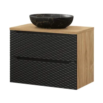 Set mobiler baie, dulap cu lavoar, 80 cm Mona, Ocean Black, Comad, MDF/PAL laminat, negru mat/stejar imagine