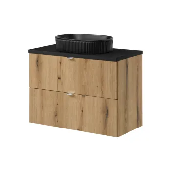 Set mobiler baie, dulap cu lavoar, 80 cm S Un Beyond, Nova Oak Black, Comad, MDF/PAL laminat, stejar coast evoke imagine