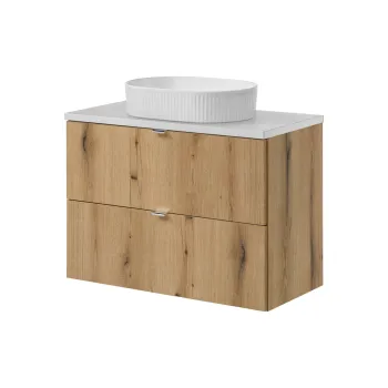 Set mobiler baie, dulap cu lavoar, 80 cm S Un Beyond, Nova Oak White, Comad, MDF/PAL laminat, stejar coast evoke imagine