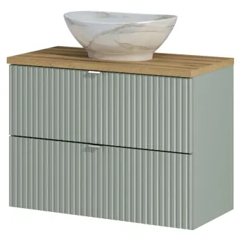 Set mobiler baie, dulap cu lavoar, 80 cm S Un Pati, Line Reed Green Oak, Comad, MDF/PAL laminat, verde reed imagine