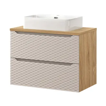 Set mobiler baie, dulap cu lavoar, 80 cm S Un Trust , Ocean Beige, Comad, MDF/PAL laminat, stejar imagine