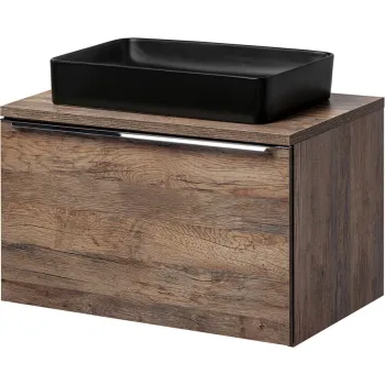 Set mobiler baie, dulap cu lavoar, 80 cm, Santa Fe Oak Black, Comad, PAL laminat, stejar santa fe vintage imagine