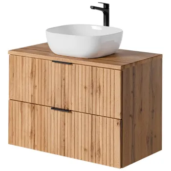 Set mobiler baie, dulap cu lavoar, 80 cm Smile, Adel Oak, Comad, MDF/PAL laminat, stejar wotan imagine