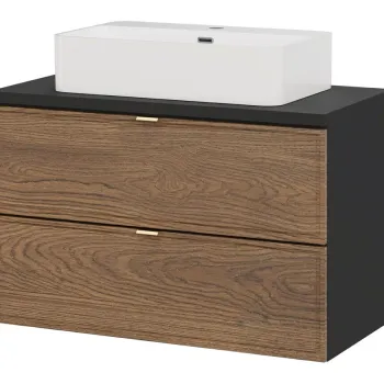 Set mobiler baie, dulap cu lavoar, 80 cm Trust, Talia Casella Black, Comad, MDF/PAL laminat, stejar casella/negru mat imagine