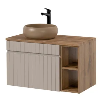 Set mobiler baie, dulap cu lavoar, 80 cm Wiki Coast Evoke, Iconic Cashmere Oak, Comad, MDF/PAL laminat, casmir mat imagine