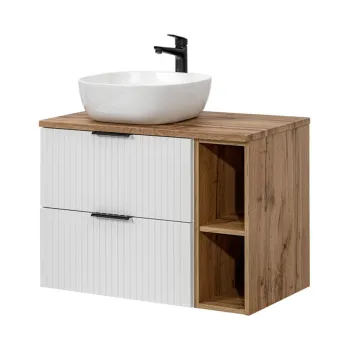 Set mobiler baie, dulap cu lavoar, 80 cm Wotan, Adel White, Comad, MDF/PAL laminat, alb mat imagine
